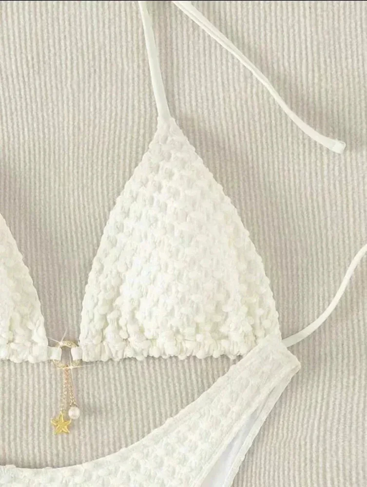 Damen-Bikini mit milchigem Weiß, Neckholder, sexy, einfarbig, 2-teiliger Badeanzug, Schnürung, brasilianischer Badeanzug, 2022, Sommer-Strandbekleidung aus speziellem Stoff