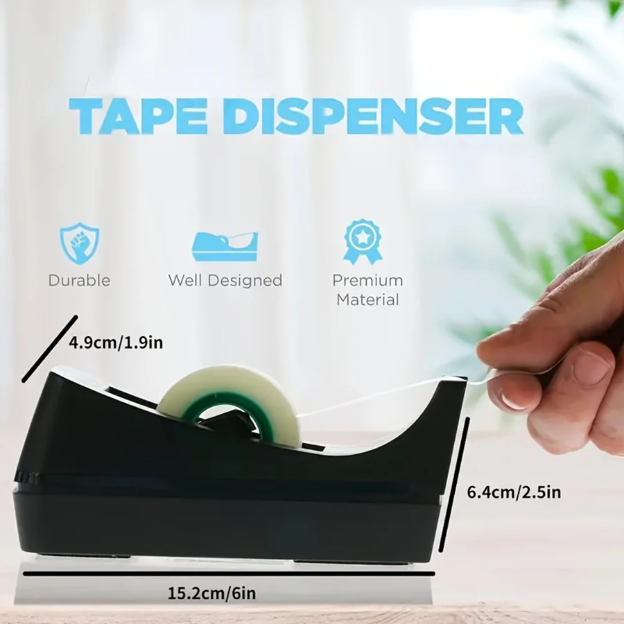 Black Desktop Tape Dispenser - Non-Slip Base - Weighted Tape Roll Dispenser - For Office Home School (Tape Not Included)