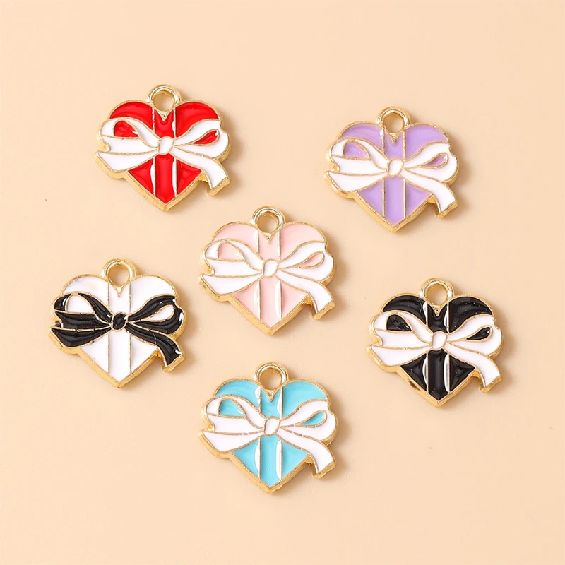 10 Stück 13x13mm Niedliche Bunte Emaille-Herzanhänger Passend für Halsketten, Ohrringe, Armbänder, DIY-Bastelzubehör für Schmuckherstellung – Detail 4