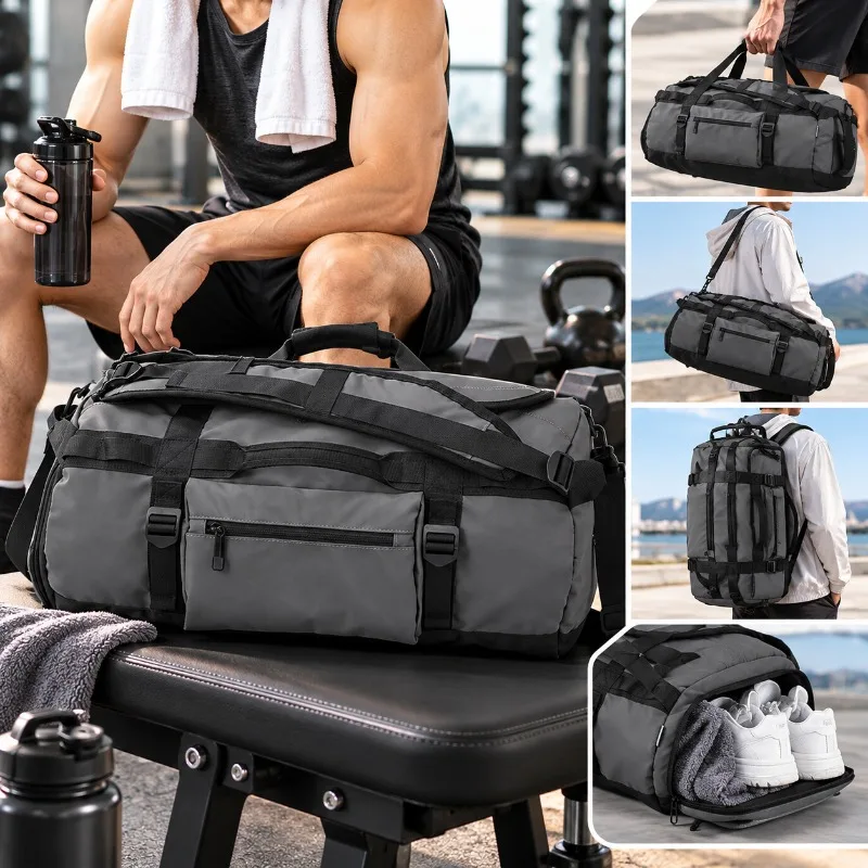 Multifunctional Nylon Gym Duffel Bag, Wet Dry Separation Sports Travel Holdall for Swimming, Fitness, Workout and Weekend Trips