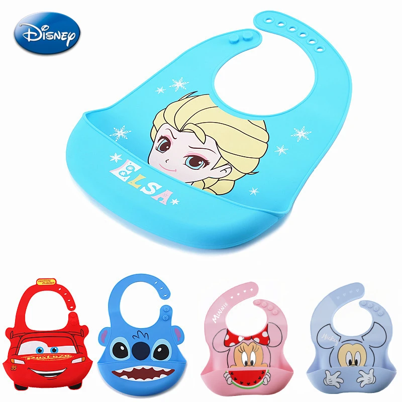 

Disney Anime Stitch Mickey Adjustable Bibs Cartoon Minnie Mouse Frozen Elsa Waterproof Baby Kids Silicone Lunch Eating Bib Cloth