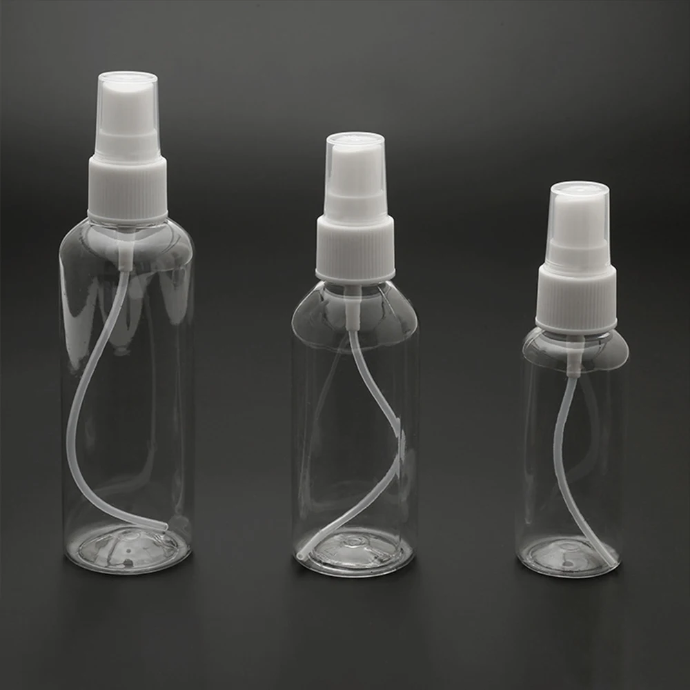 50 SZTUK 10/20/30/50/60/100ml Drobna mgiełka Przezroczyste butelki z rozpylaczem z białą pompką do olejków eterycznych Perfumy podróżne Butelka wielokrotnego napełniania
