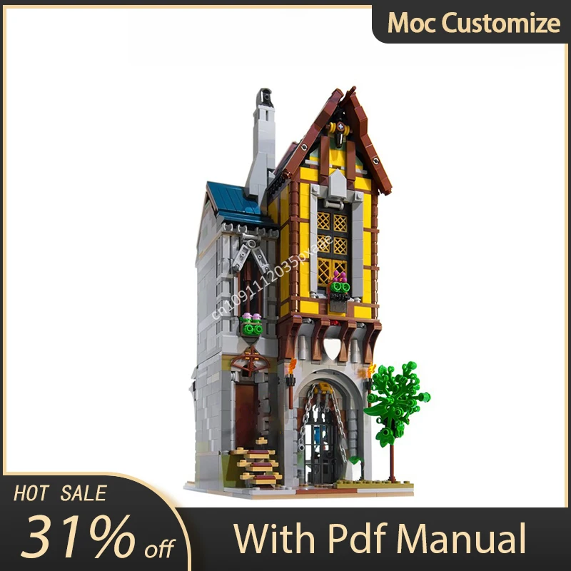 1282pcs Moc Modular Architecture Medieval Smithy Castle Building Blocks Assembly Creativity Bricks Toys Kids DIY Christmas Gifts