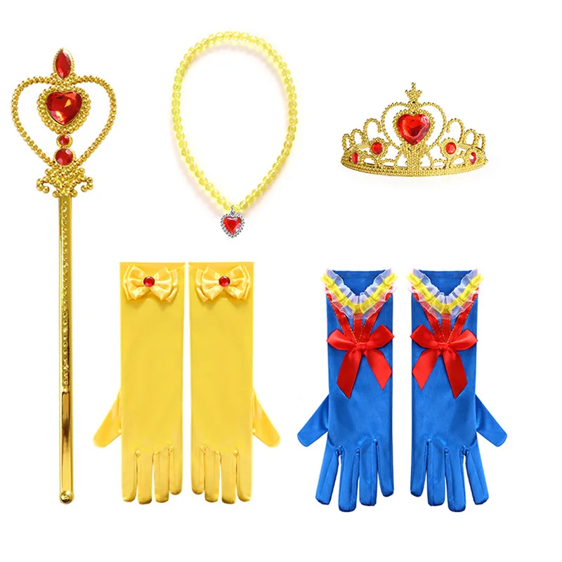 New Kids Crown Magic Wand Necklace Wig Headdress Set Girls Snow White Princess Dress up Accessories Halloween Cosplay Accessory