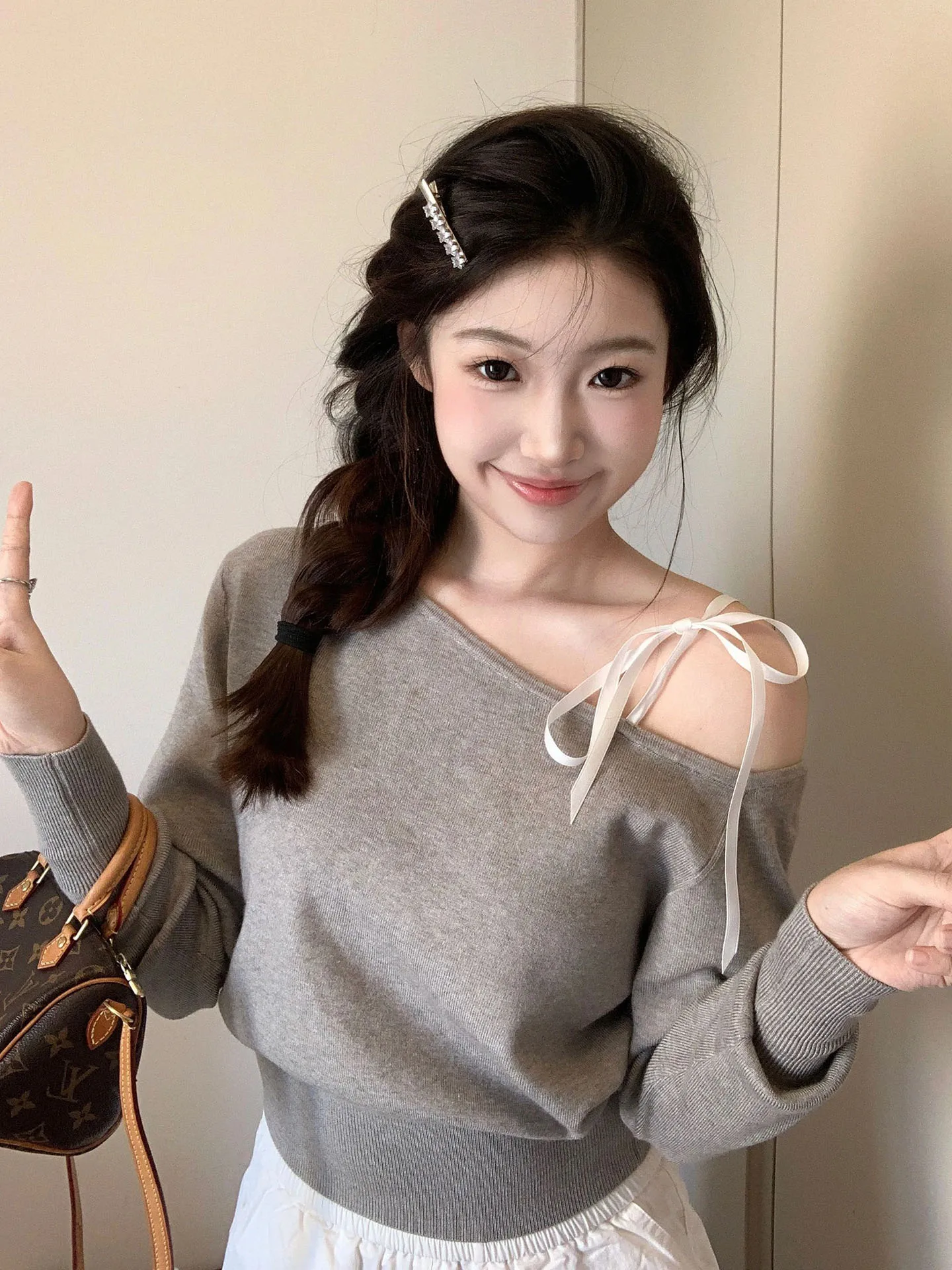 Spring Autumn 2026 Knitted Belted One Shoulder Women's Sexy Atmosphere Sensual Commute Style High Waist Long Sleeve ...