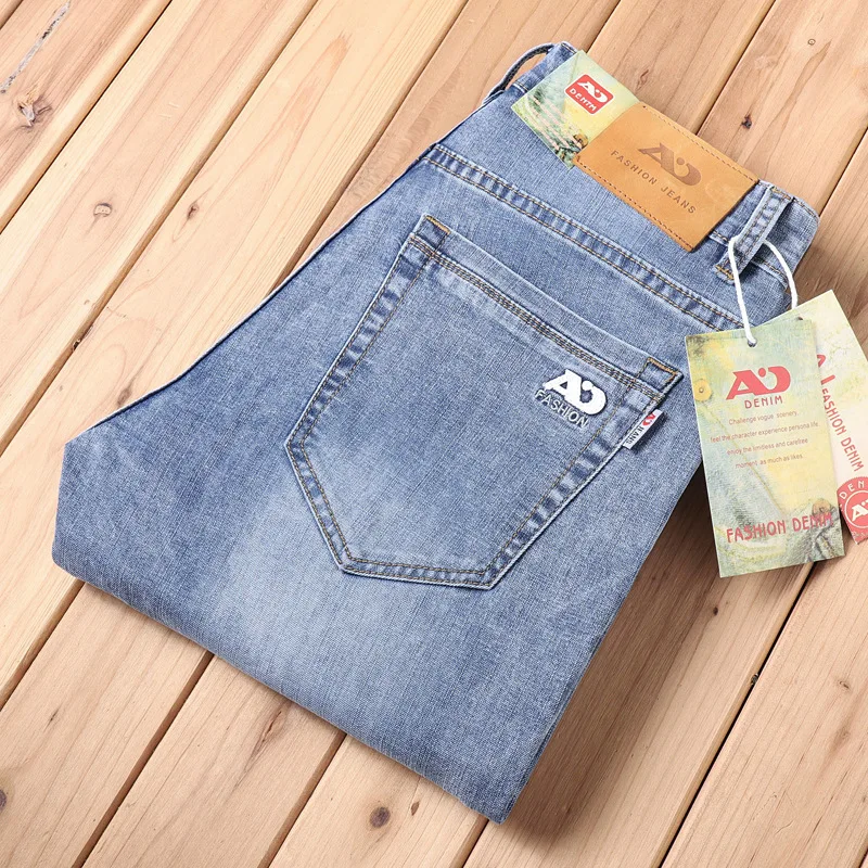 

Весенние мужские светло-голубые узкие джинсы, стильные повседневные джинсовые брюки из эластичной ткани, классические брюки, дымчато-серые джинсы, деловые эластичные джинсы