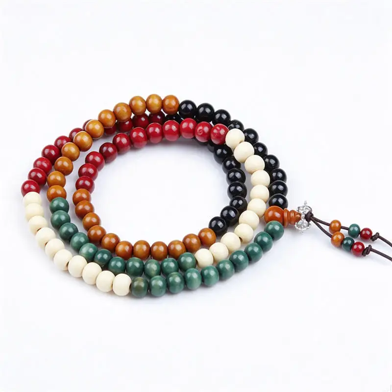 50PCS 8MM Five Elements Colorful Wooden Prayer 108 Beads Malas BRO988