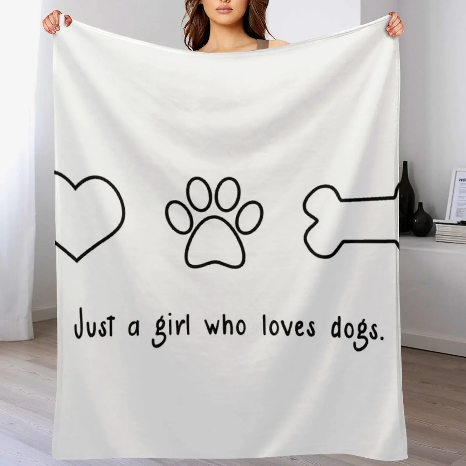 

I'm Just A Girl Who Loves Dogs - Heart, Paw Print, Dog Bone - On White Throw Blanket Sofas valentine gift ideas Vintage Blankets