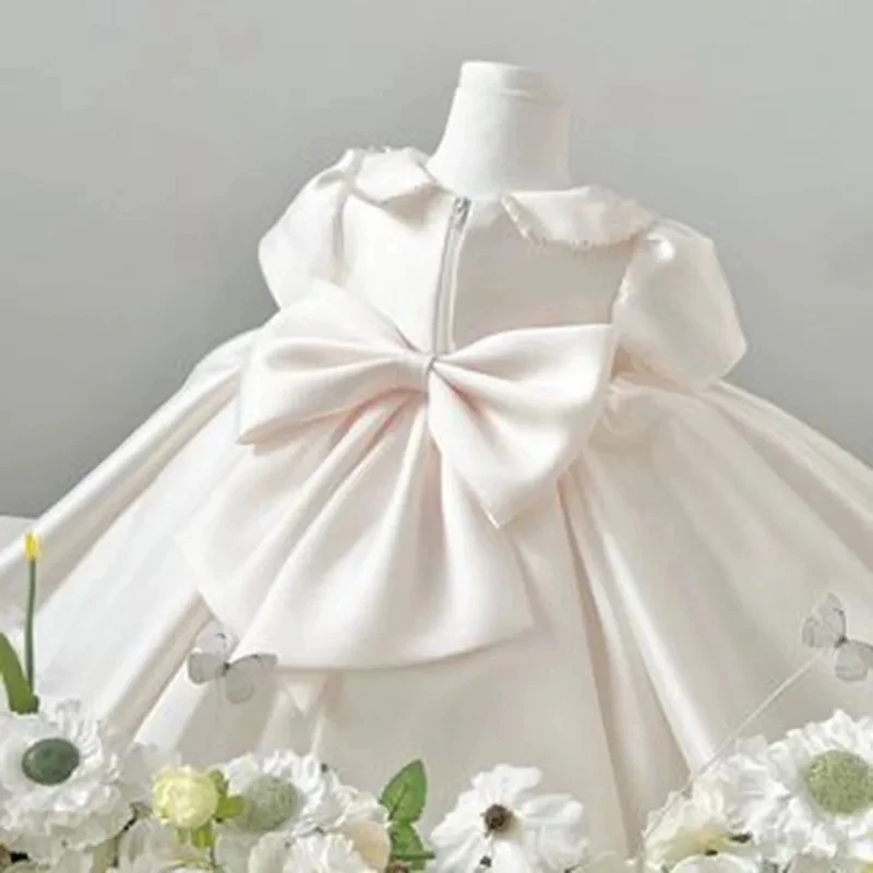 Korean White Baby baptism Flower Girl Dresses for Wedding Kids Infant Gown Birthday Party Clothes Princess costume Child dress