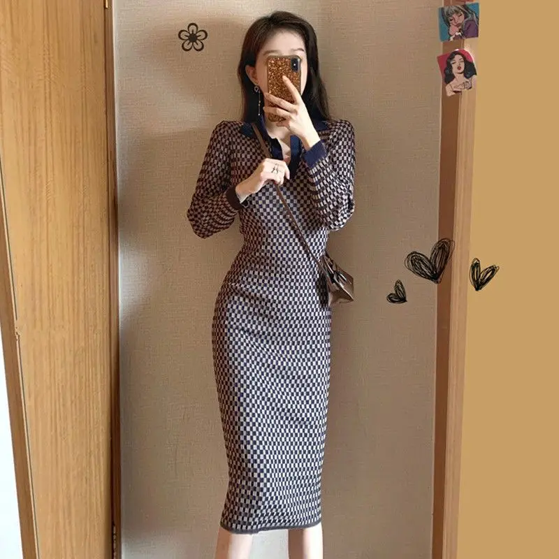 

Winter Thicken Plush Sweater Dress Women's Knit Bottom Dresses Elegant Warm Vestido E1733