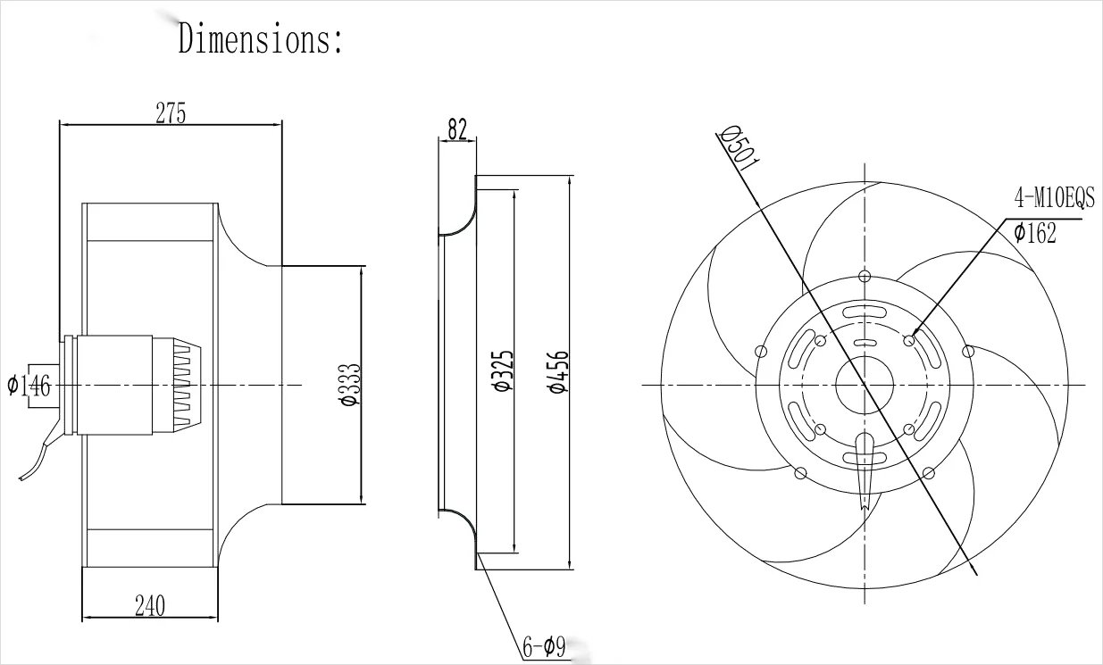 456mm 1500W AC Backward curved Centrifugal Fan  Industrial  Backward Radial Impeller High Pressure Centrifugal Fan