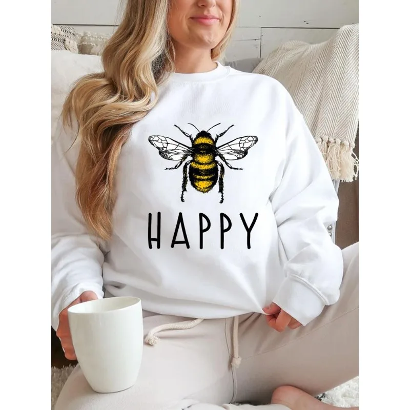 Women\'s Slim Hoodie Fashion Bee Letter-printed White Hoodie Sweatshirts  Sweatshirt  Streetwear Women