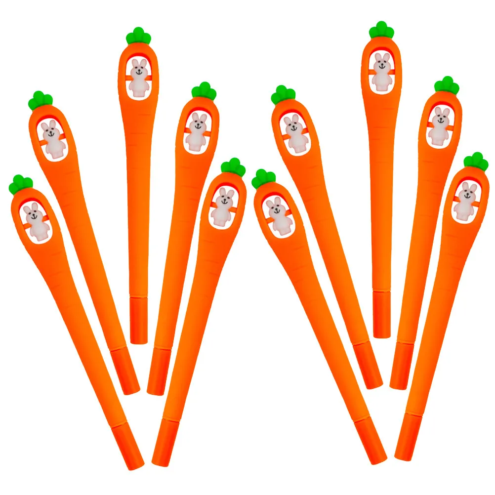 

10Pcs Cute Carrot Pattern Gel Ink Pens Silicone Writing Pen Set for Students Office School Cartoon Stationery Kids Prize Gift