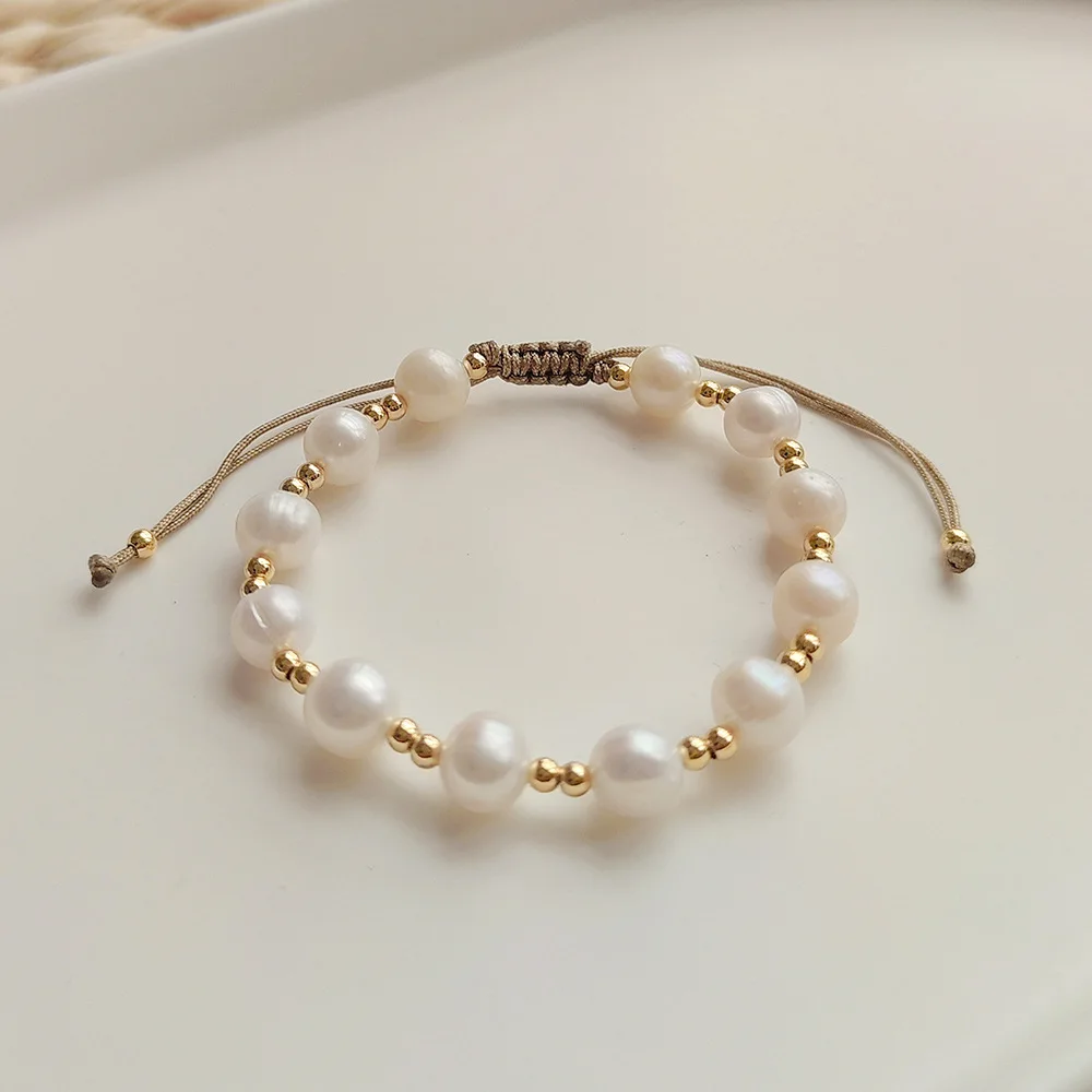 KKBEAD Handmade Braided Woven Pulseras Gold Color Thread Bracelets Natural Pearl Bracelet Smile Face Star Jewelry for Women