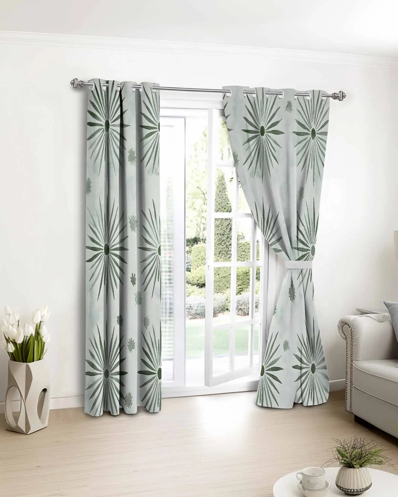 

Abstract Green Color Block Window Curtains Living Room Kitchen Curtains for Bedroom Left and Right Biparting Open Curtains