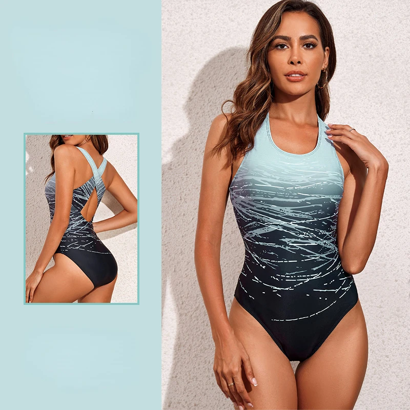 

New Women's Swimwear Hot Spring Swimsuit Conservative Elastic Gradual Color One-piece Swimsuit Plus Size Bathing Suit