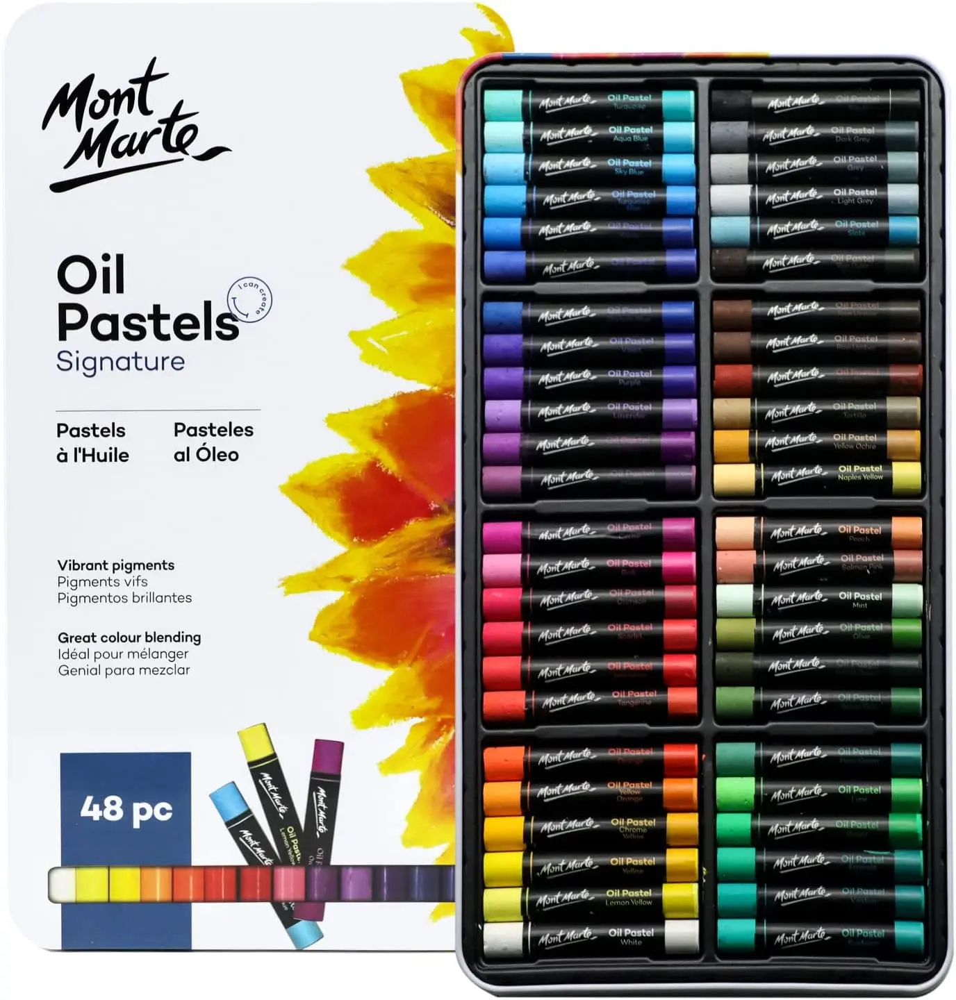 48 Vibrant Oil Pastels Set in Tin Box – Soft, Blendable, Ideal for Art & Sketching