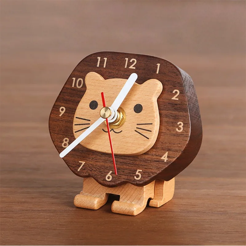 

Miniature wooden table clock with cartoon animal patterns and quiet movements, suitable for home or office decoration ornaments