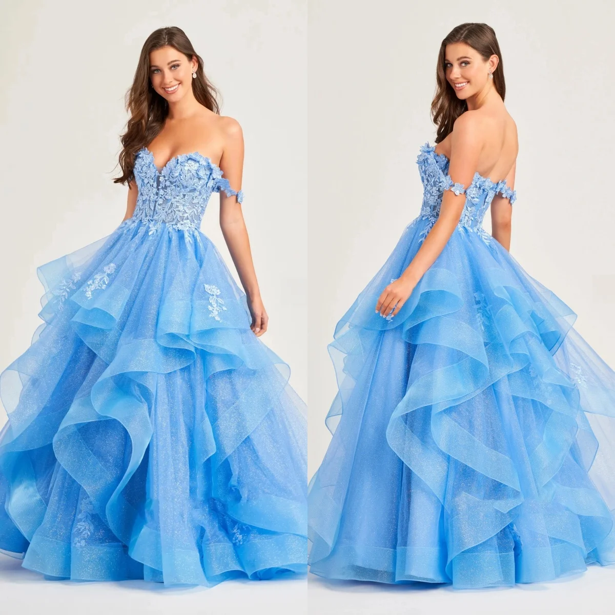 Blue Sweetheart Lace Embroidered Evening Dress Ruffles Fluffy A-line Floor Length Cocktail Party Gowns For Wedding Customized