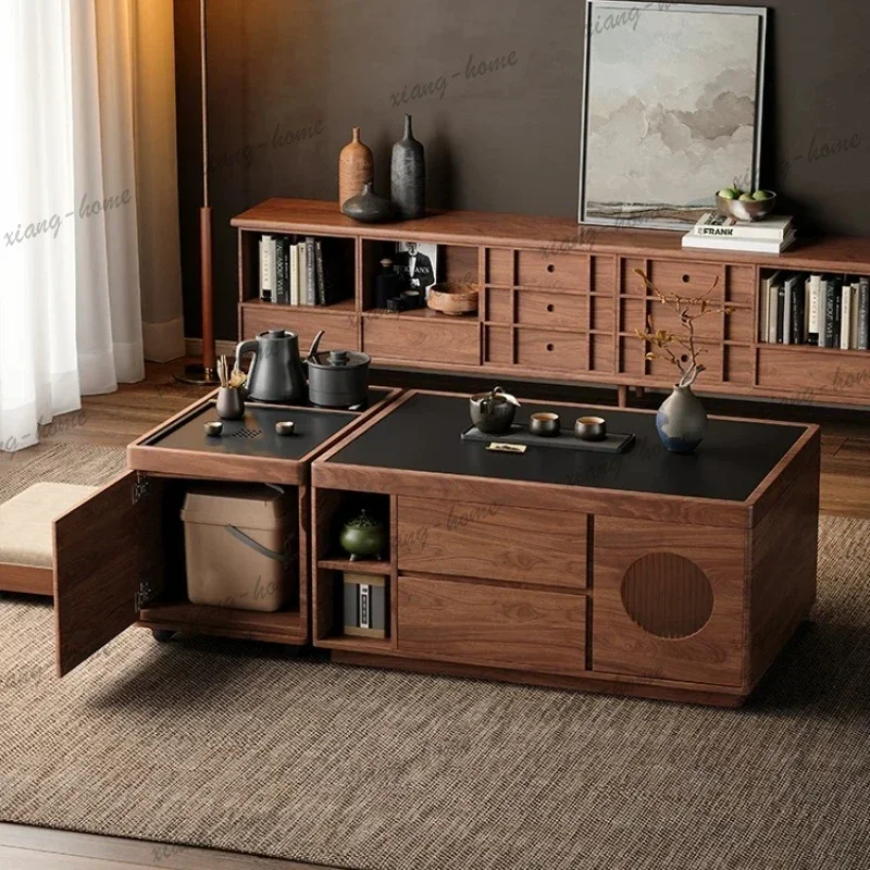LJY Walnut Living Room Coffee Tables Brown Classy Wood Vintage Modern Coffee Tables Center Lateral Space Kaffeetische Furniture