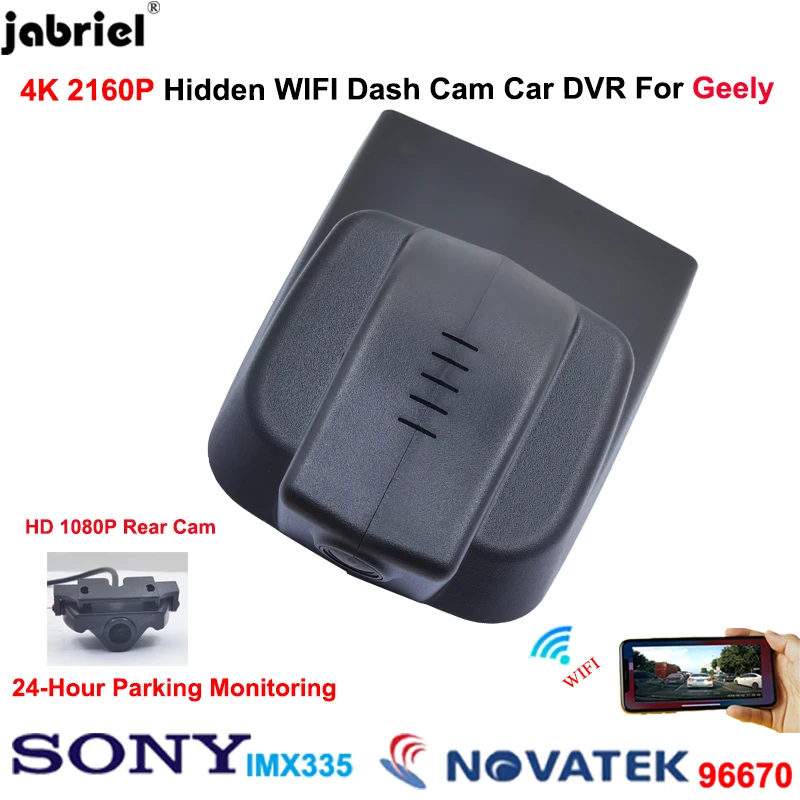 

Jabriel 4K 2160P Dedicated Dash Cam Front and Rear For Geely Atlas Deluxe 4WD 2016-2019 WiFi Car DVR Camera 24H Parking Monitor