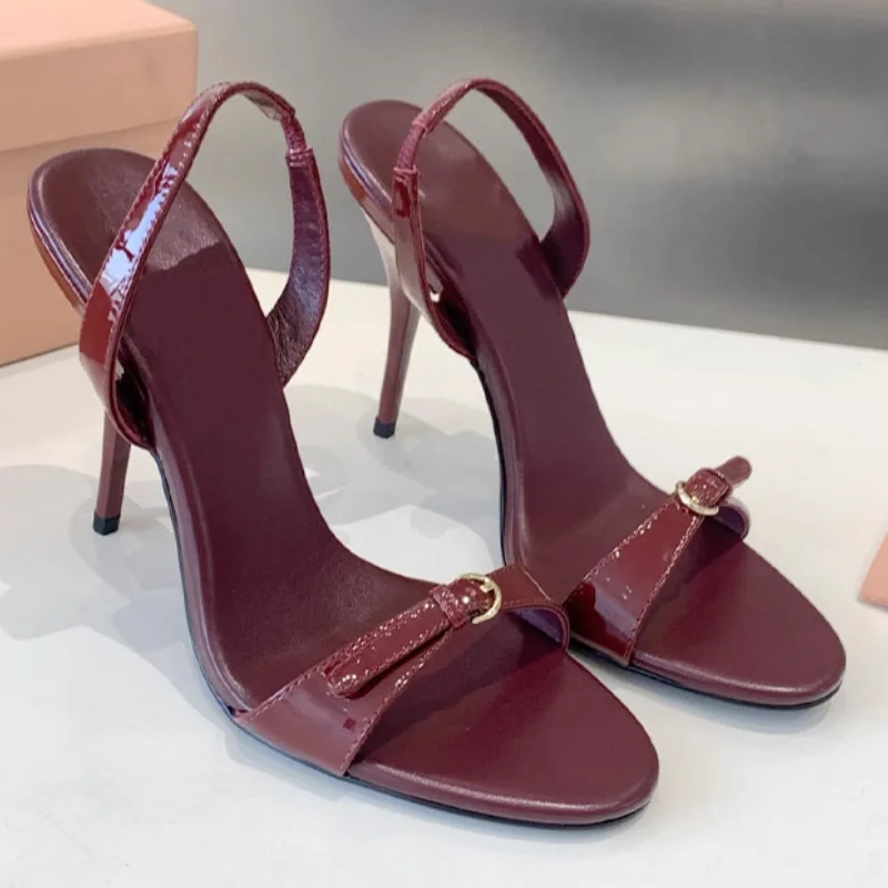 

Simple Comfortable Women Shoes Single-Strap Metal Buckle Stiletto High Heels Sexy Versatile Open-Toe Round-Toed Strappy Sandals