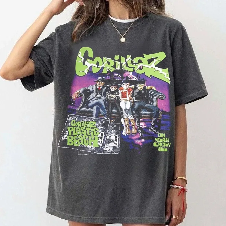 Men Women 2026 Summer Gorillaz Band Print T-shirt Oversized Short Sleeve Alternative Electronic EDM DJ Post Punk Band Clothing