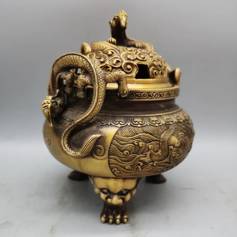 Brass Fish Leaping Over Gate Double Dragon Copper Incense Burner Antique Collection Home Decor Craft Wholesale