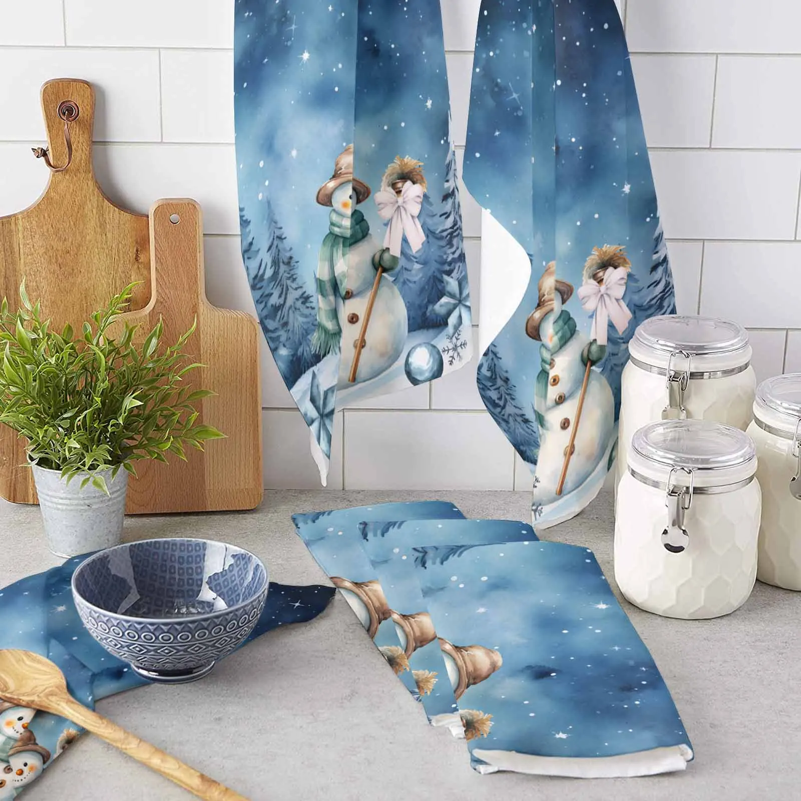 Christmas Sky Forest Snowman Microfiber Towel Absorbent Kitchen Cleaning Cloth Dish Towel Household Cleaning Towel