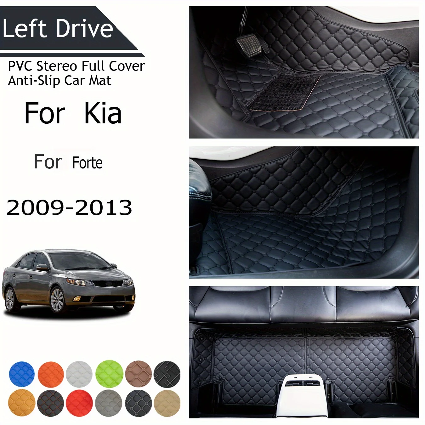 

TEGART 【LHD】For KIA For Forte 2009-2013 Three Layer PVC Stereo Full Cover Anti-Slip Car Mat Car Floor Mats Car Accessories