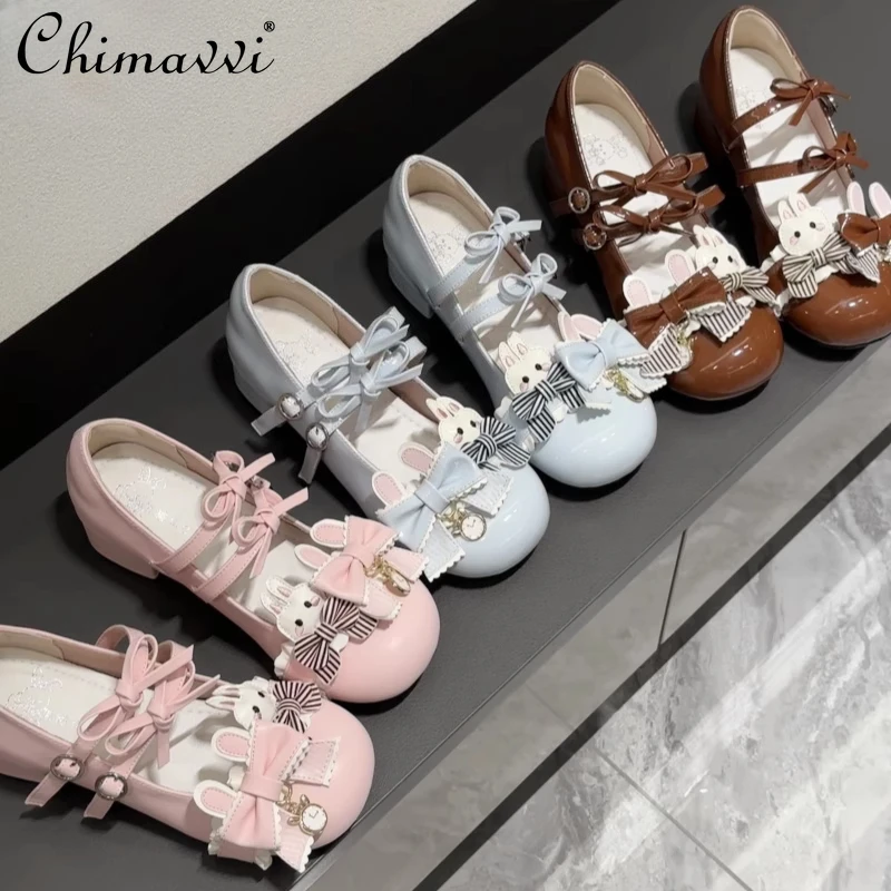

Original Sweet Rabbit Low Heel Pumps Mary Jane Shoes 2025 New Cute Bow Student Princess Women's Lolita Women's Shoes