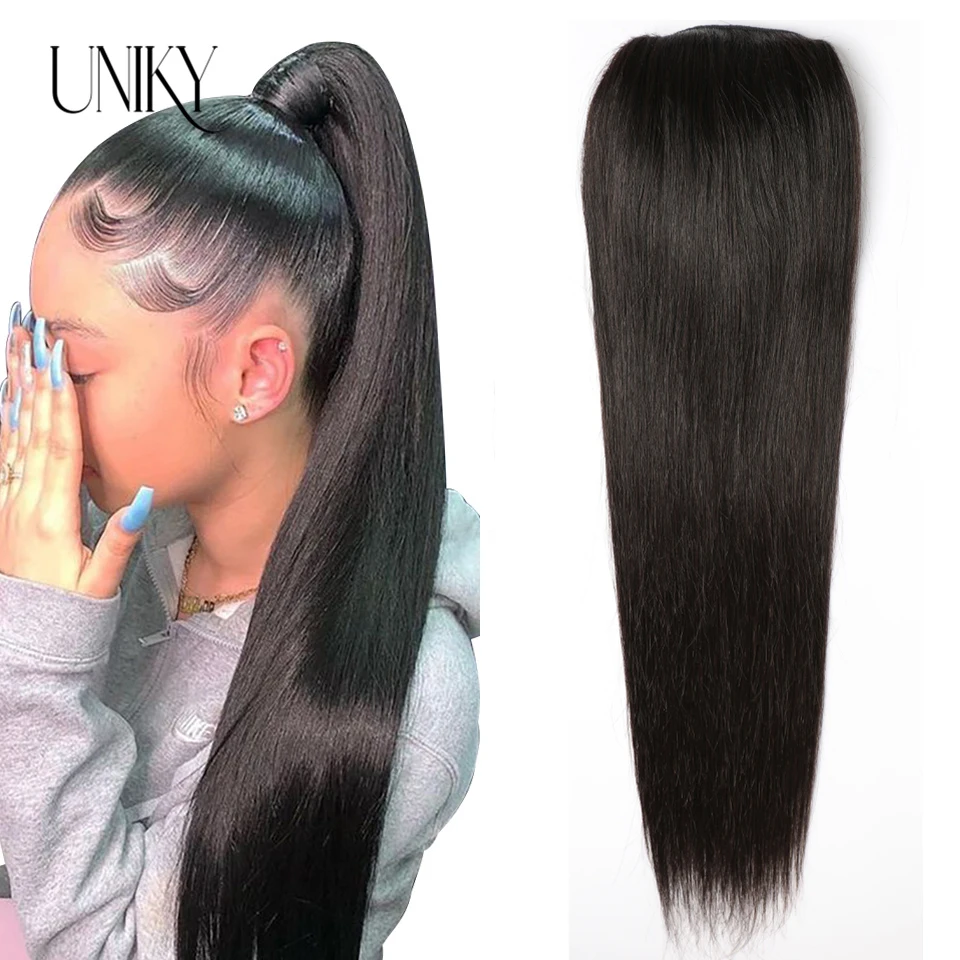 Ponytail Human Hair Extensions With Clip 10\