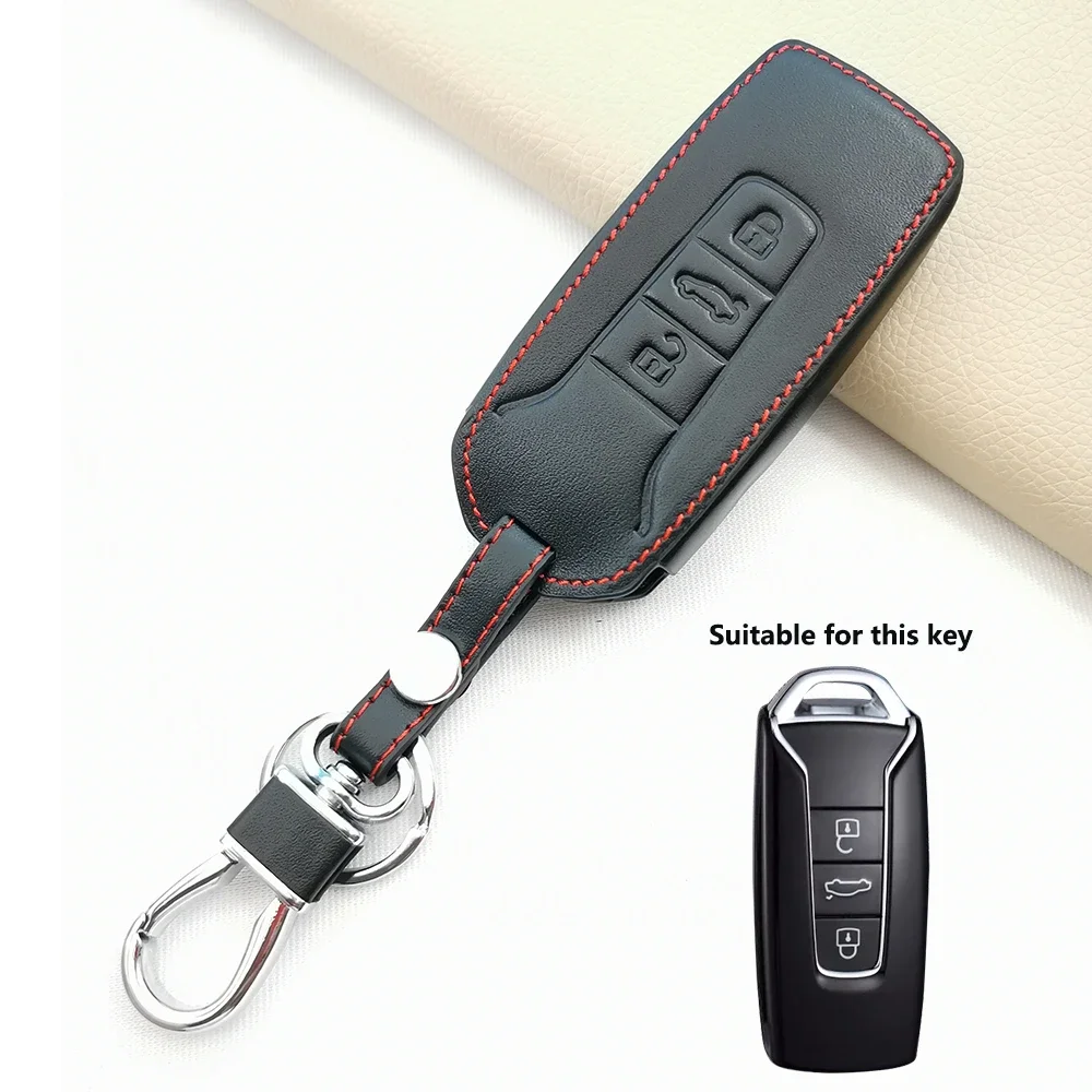 Leather Cover Key Case Holder Fob Funda Llave For Volkswagen Touareg 2018 2019 2020 2021 3 Button Remote Keyless Wallet Jacket