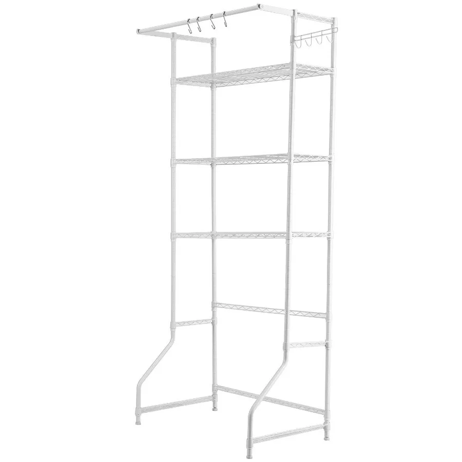 

Over The Washer and Dryer Storage Shelf 3 Tier Laundry Room Drying Rack with Hanger Rod and Hooks Adjustable Over Washer and D
