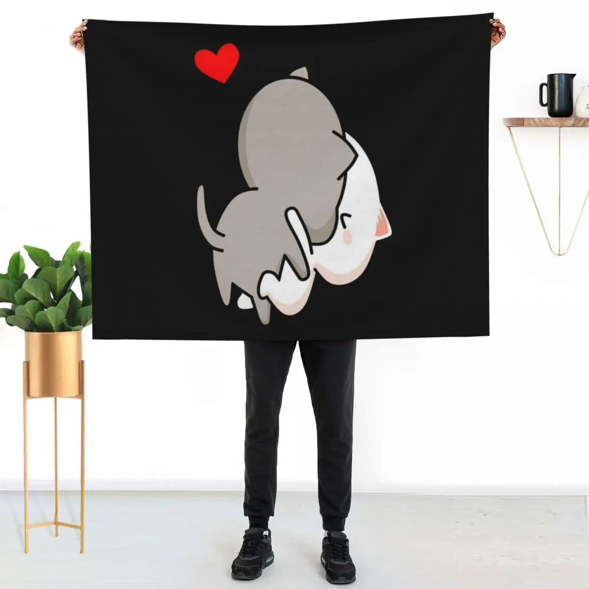 Peach Cat and Goma The Kiss Throw Blanket Faux Fur Soft Warm Blanket for Bed