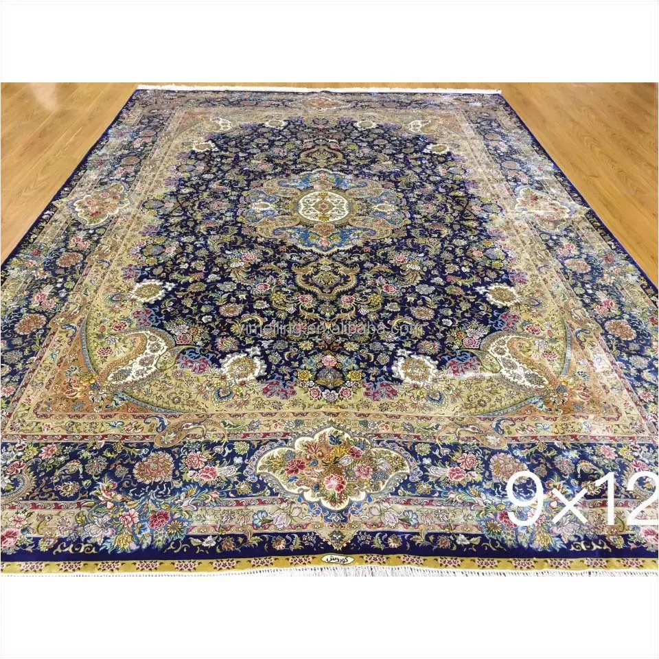 9x12 Customize Uzbekistan Silk Carpet Hand Knotted Blue Luxury Persian Design Chinese Carpets High Quality Handmade for Germany