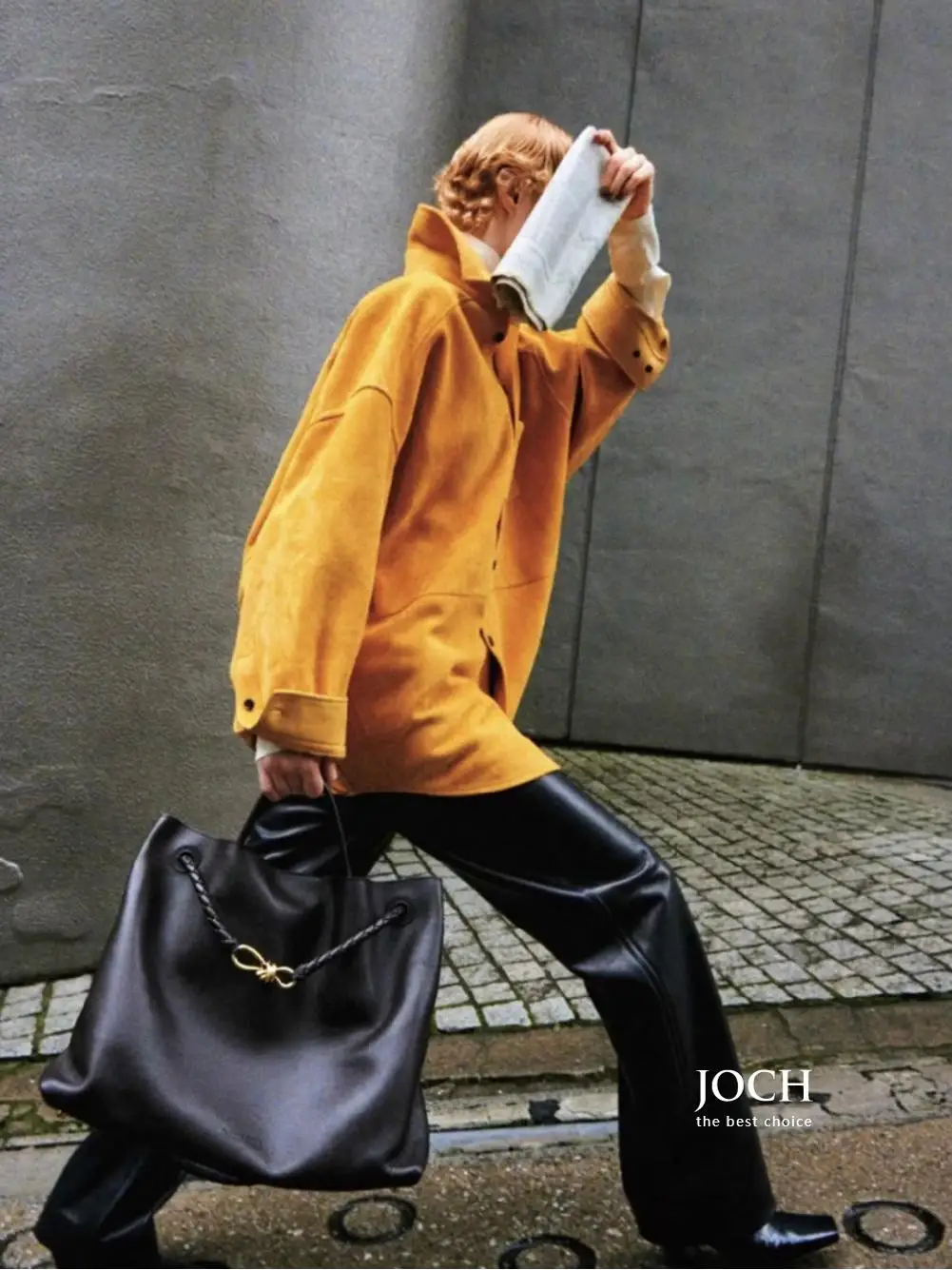 

JOCH New Large Capaci Top Layer Napa Leather Handbag Single oulder Hardware Decorated All Leather Bag with Knot