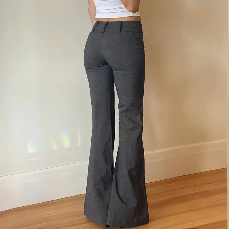 Office Ladies Basic Slim-fitting Solid Suitpants Y2K Elegant Fashion Low-Waisted Flare Pants Women Autumn Spring Trousers
