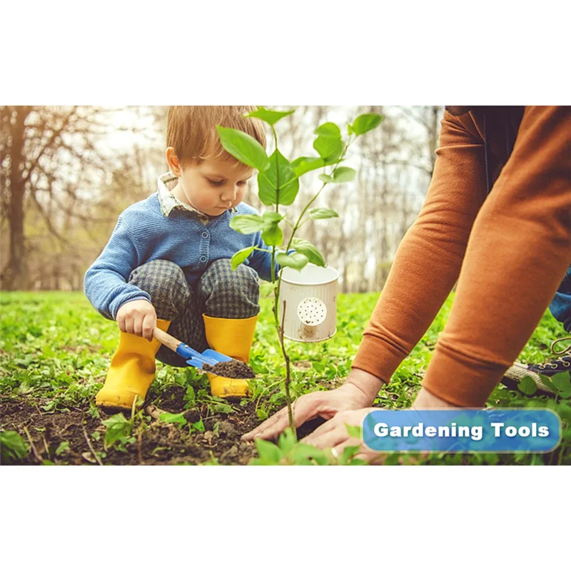 ชุดเครื่องมือทำสวนโลหะ JY-Gardening พร้อมด้ามจับไม้แข็งแรง ปลอดภัยสำหรับเด็ก ประกอบด้วยพลั่วทรงกระบอก ช้อน ส้อม และคราด