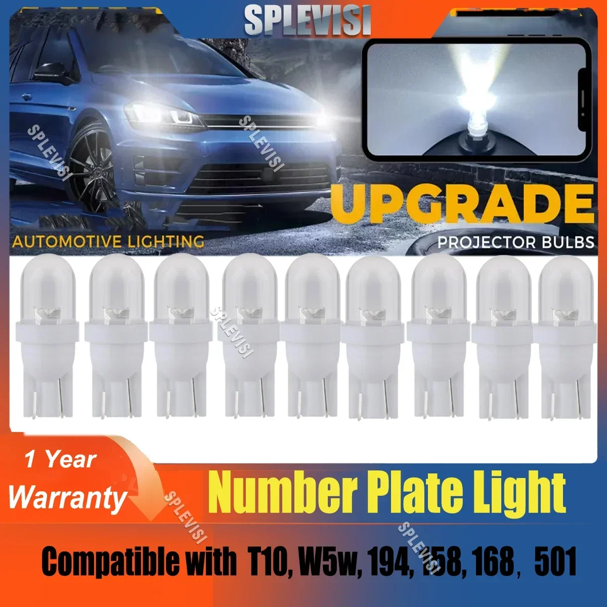 

T10 501 Led Xenon White W5w Car Side Light Bulbs Number Plate Interior Xenon Bulb Wedge 12V