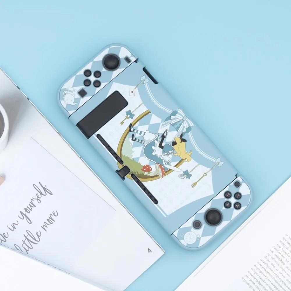 GeekShare-닌텐도 스위치 케이스, 카와이 이상한 나라의 앨리스 만화 소녀 하드 커버 백 그립 쉘, 닌텐도 스위치 액세서리