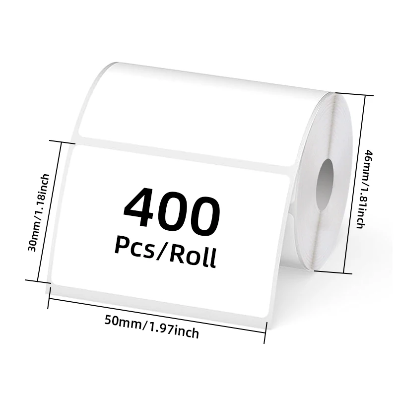5 لفات من الملصقات الحرارية البيضاء ذاتية اللصق 50 × 30 مم، كل لفة تحتوي على 400 ملصقًا، تستخدم لتحديد العناصر، وتغليف الهدايا، والاستخدام المكتبي، ومتوافقة مع طابعات الملصقات الحرارية المحمولة M110/M221/M220/M120/M110S/M120/M110S/M200 #2