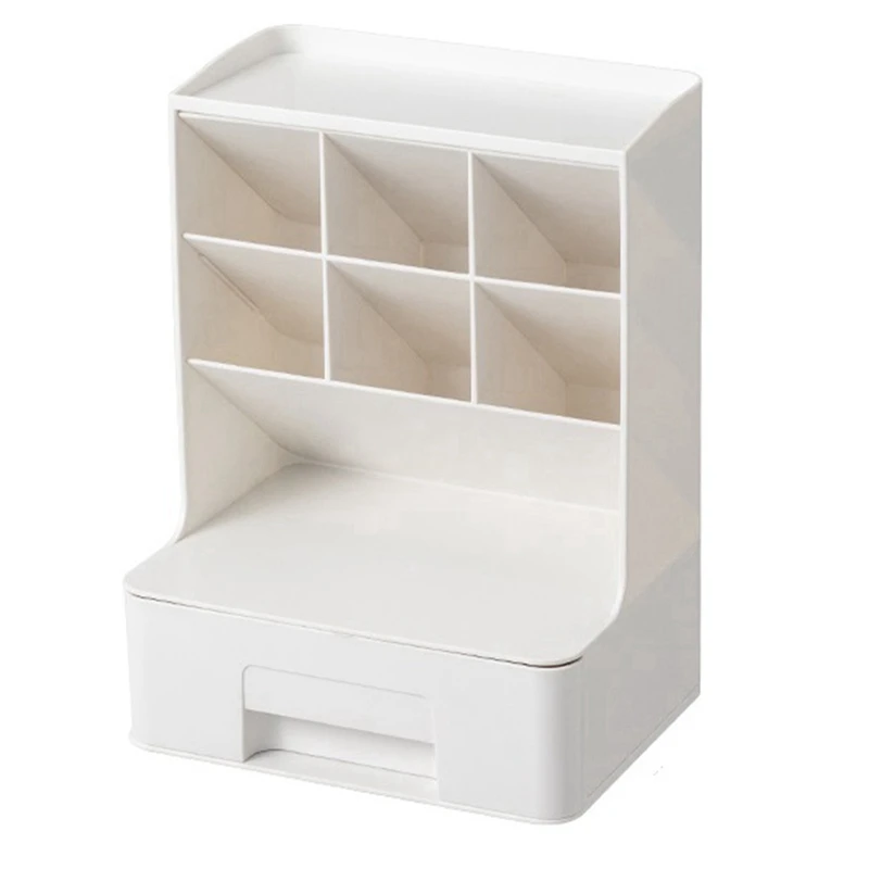 

1 PCS Inclined Stationery Storage Box Desk Shelf Sundries Cosmetic Storage Box Integrated Design Multi-Capacity With Drawers