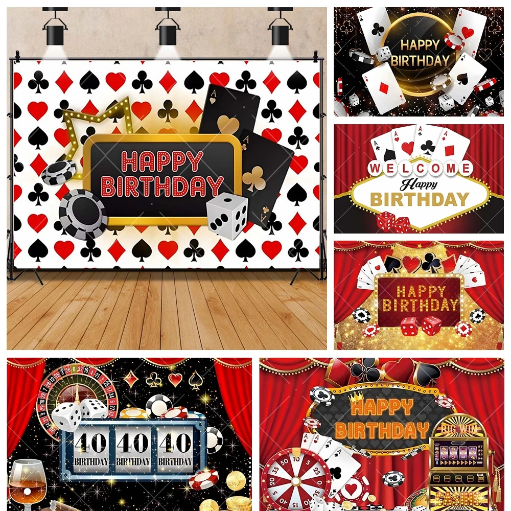 

Dice Poker Cards Hearts Spades Chips Kids Aldults Gifts Birthday Party Room Banner Backdrop Custom Decor Photo Studio Background