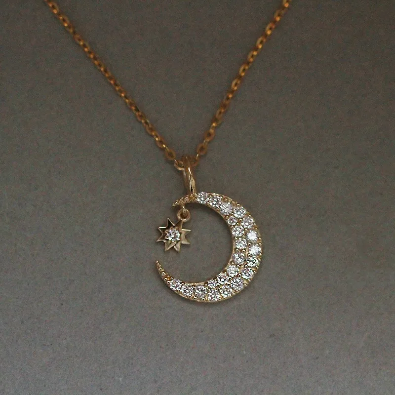 Exquisite Moon Star Shaped Pendant Necklaces for Women Girl Genuine 18K Gold Filled Sterling Silver Chic Choker Birthday Gifts