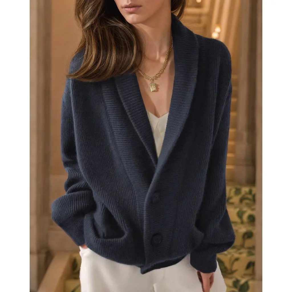 

Women's Vintage Long Sleeve Knitted Cardigan Solid Color Lapel Casual Loose Sweater Jacket for Autumn Winter
