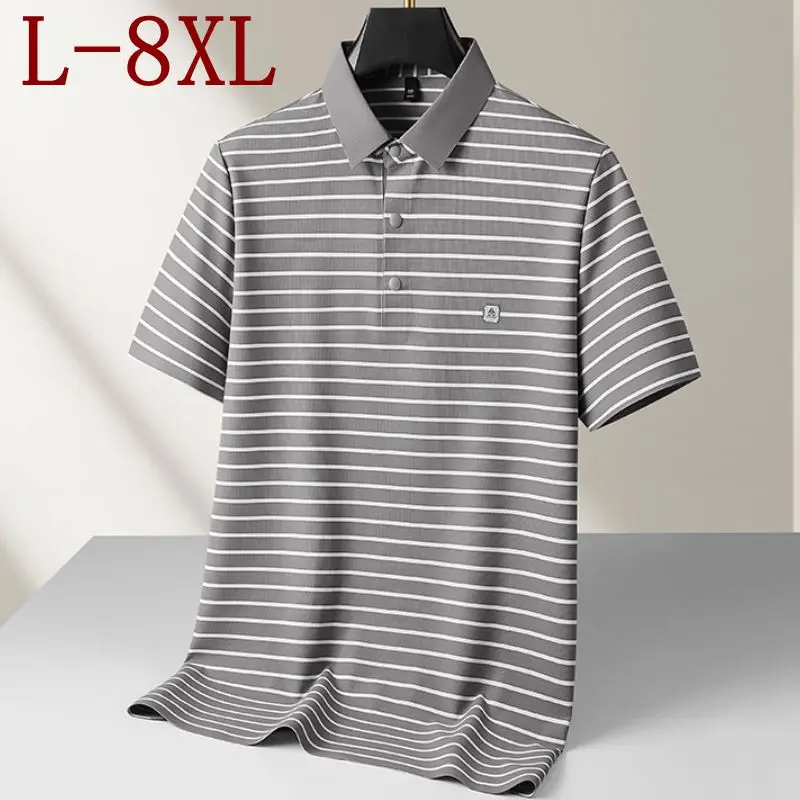 

Мужская футболка-поло 8XL 7XL 6XL, новинка 2026 года, летняя, класса люкс, в полоску, приятная к телу, повседневная, свободного кроя