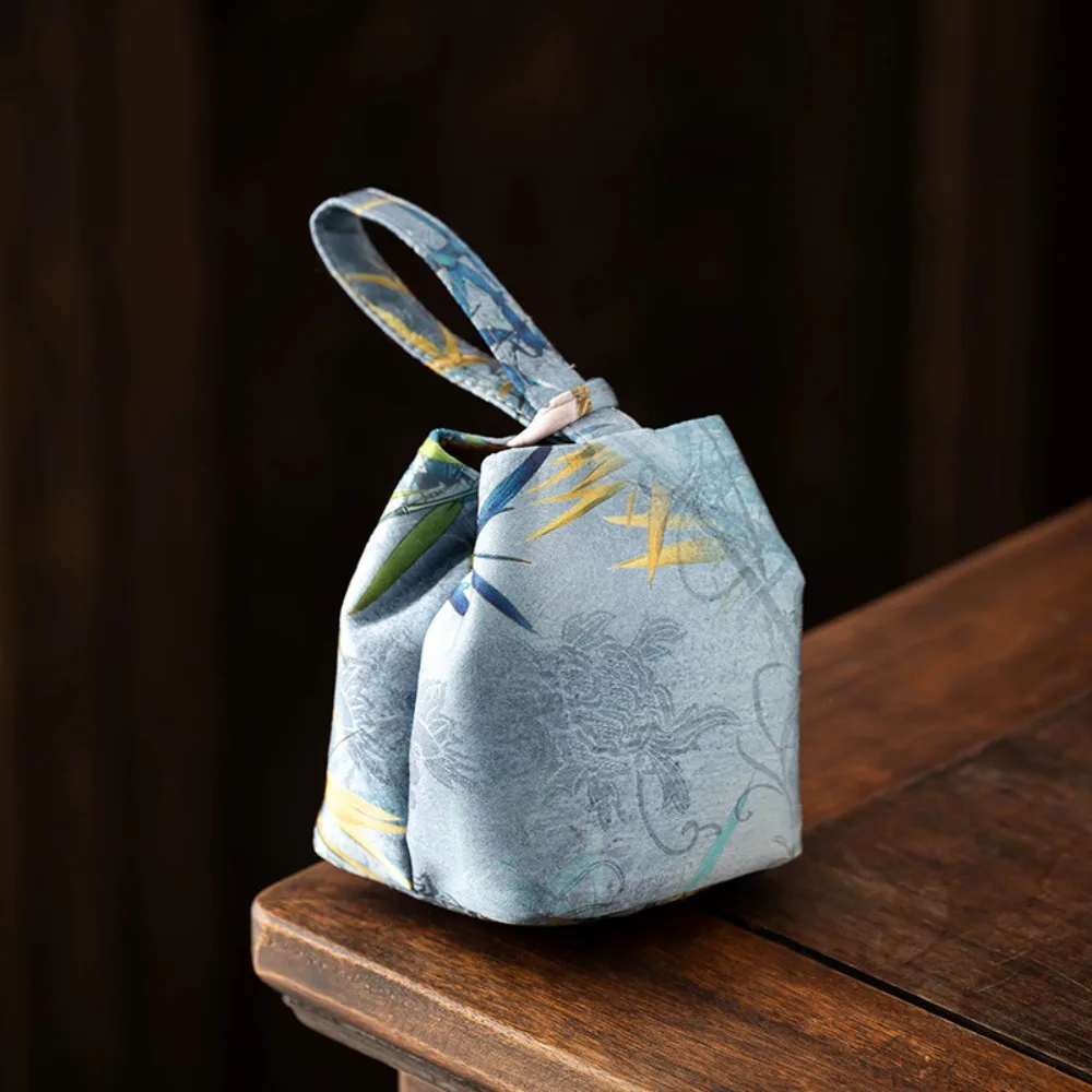 

Тканевая сумка для чашки в китайском стиле на шнурке с принтом, портативная сумка для мелких предметов, устойчивая к разрыву многофункциональная сумка с вышивкой