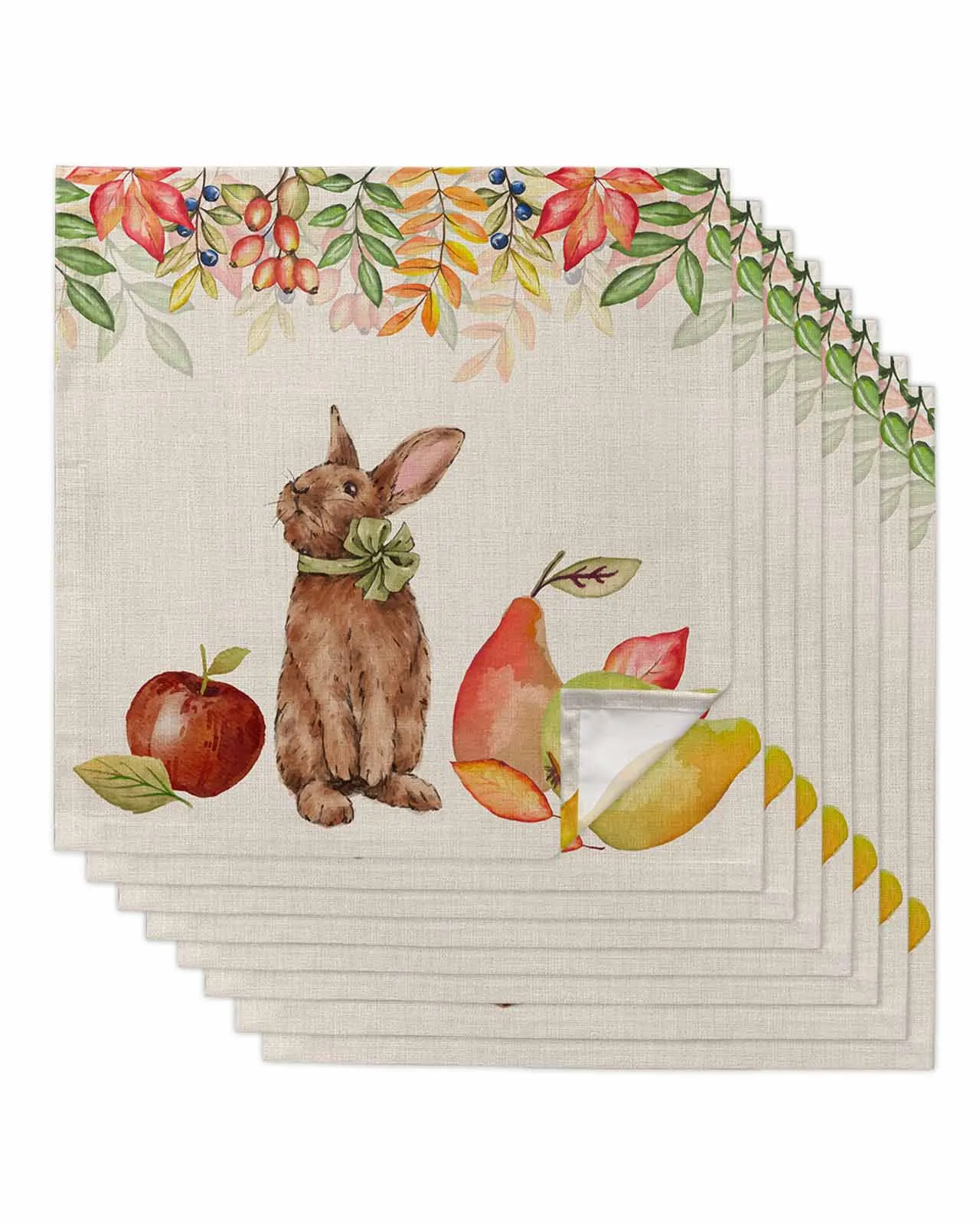 4pcs Bunny Fruit Leaf  Table Napkins Cloth Set Kitchen Dinner Tea Towels Table Mat Wedding Decor Napkins