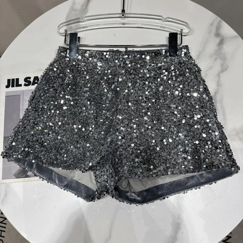 Short à paillettes brillantes taille haute pour femme, streetwear pour femme, pantalon court brillant, bling bling, été